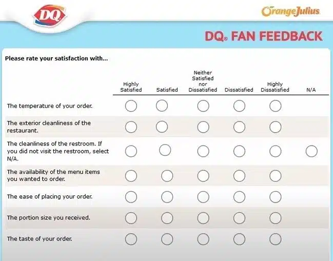 Dairy Queen Receipt Survey