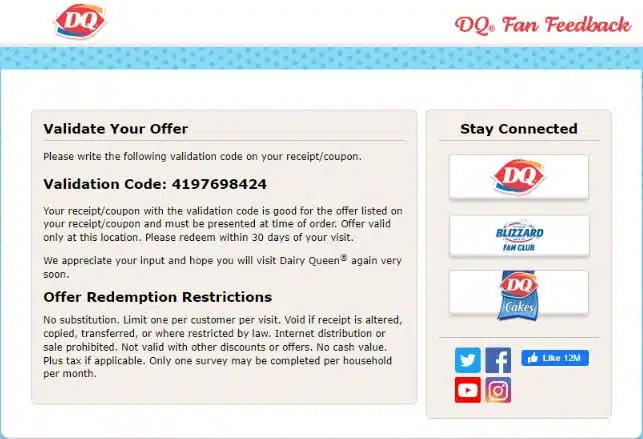 dqfanfeedback com free dilly bar code