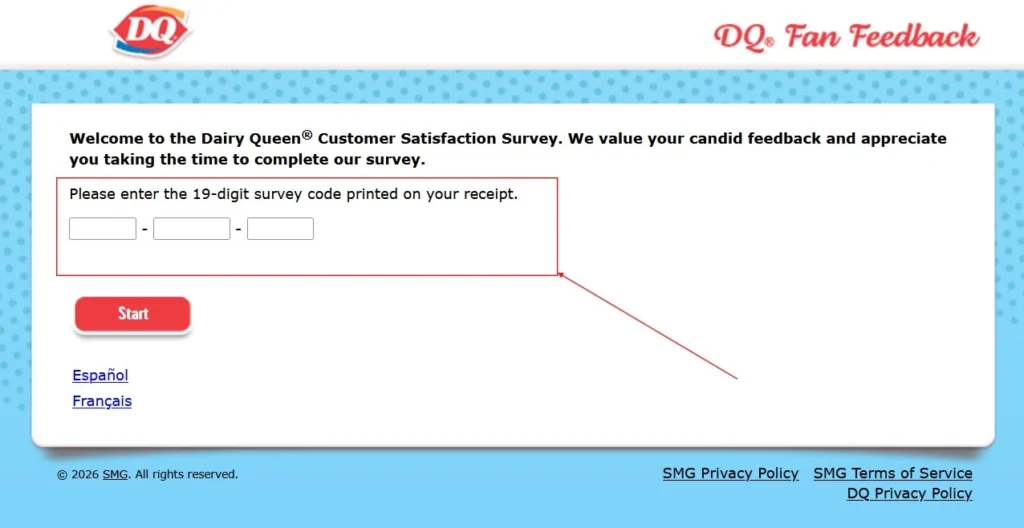 www.dqfansurvey.com with 18 digit survey code.