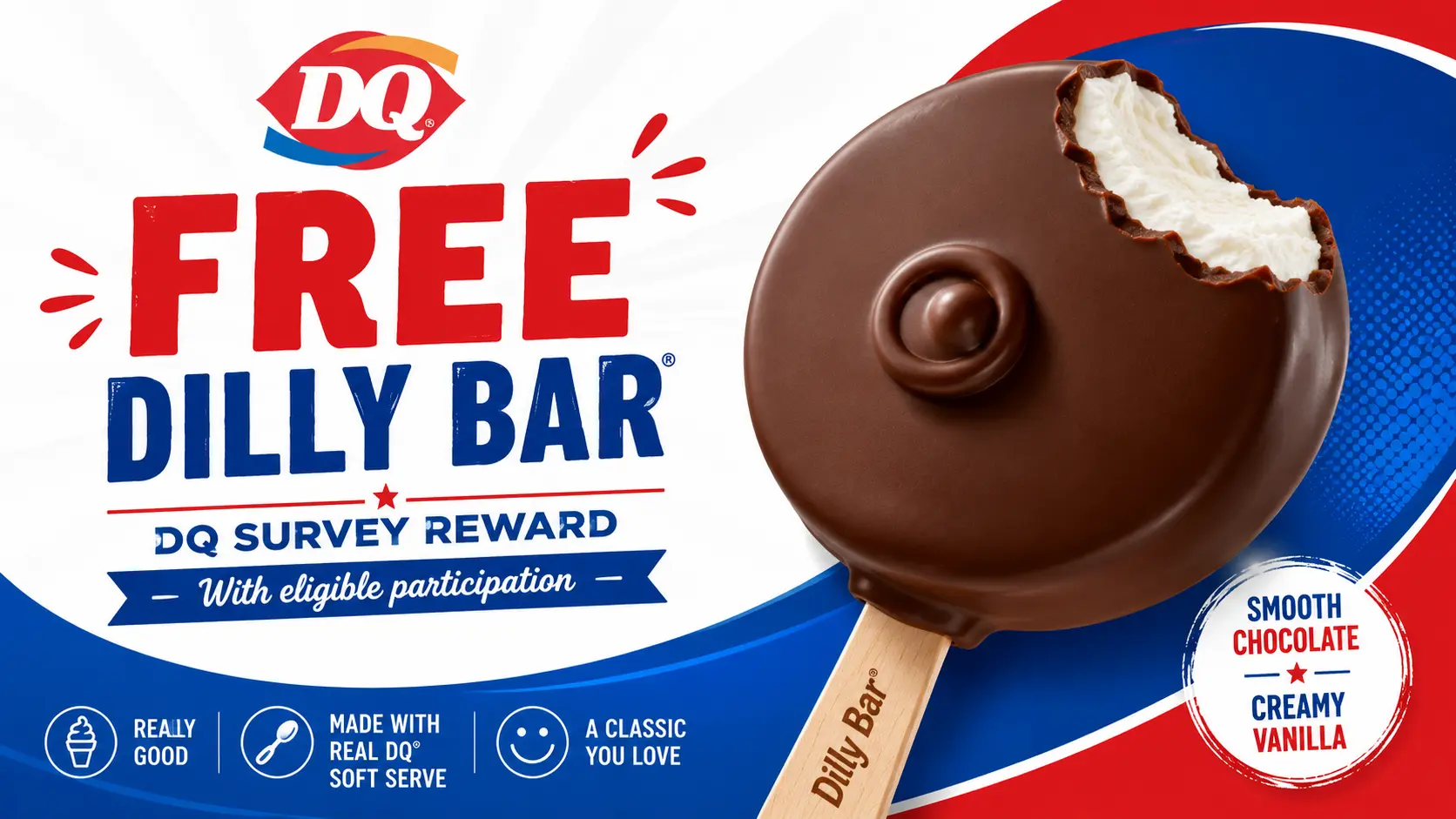 Illustrative DQ Free Dilly Bar survey reward graphic